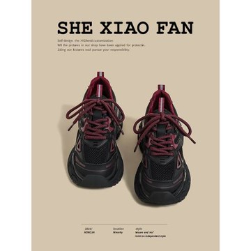 厚底老爹鞋女2025春夏季新款安可拉紅黑色顯腳小個子設計感運動鞋