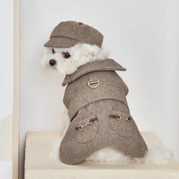 新品上市 【梨花娘】韓國BAILEY💖秋冬新品上市寵物英倫風翻領人字紋口袋大衣(2色)🐾🐶(2色)