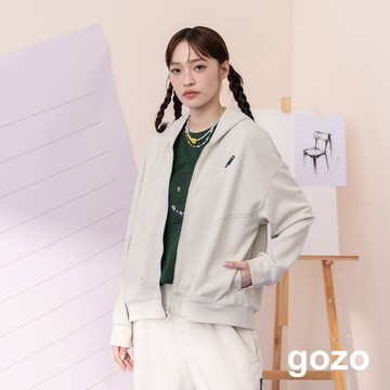 【gozo】➤鉛筆繡花拼接條紋連帽外套(淺灰/灰色_F) | 女裝 連帽 休閒