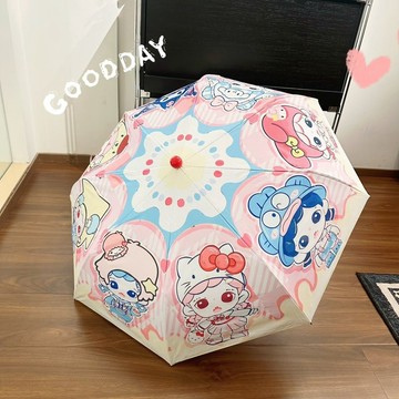 雨傘 陽傘 摺疊傘🎀 三麗鷗大家族KT少女可愛黑膠折疊晴雨兩用遮陽防曬防紫外線太陽傘