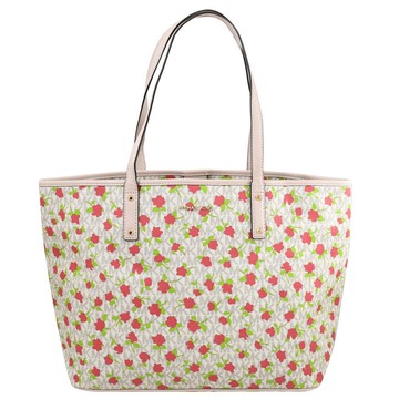 MICHAEL KORS CARTER 經典印花玫瑰PVC肩背托特包.米白