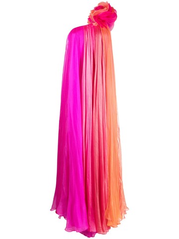 Iris Serban - floral-appliqué pleated one-shoulder gown - women - Polyester - 36 - Pink