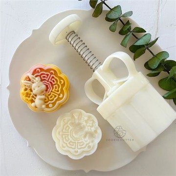 【卷卷原創】75g立體月餅兔中秋節糕點模具中式花好月圓兔子磨具