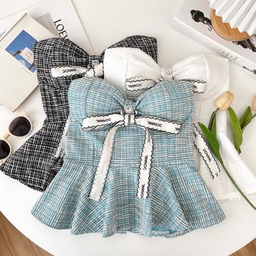 小香風粗花呢系帶蝴蝶結修身顯瘦荷葉邊抹胸背心打底衫上衣女夏季