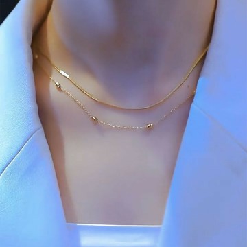 鈦鋼項鏈轉運珠雙層疊戴鎖骨鏈氣質百搭小眾設計簡約短款豆豆頸鏈
