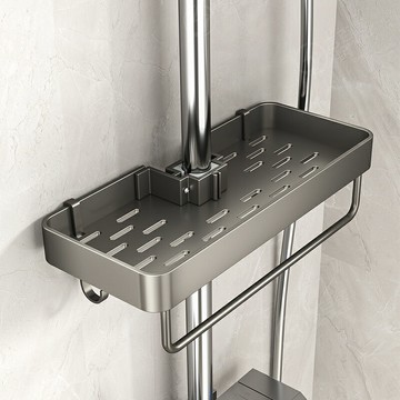 花灑置物架 浴室置物架  浴室收納架衛生間卡扣花灑置物架托盤免打孔淋浴房花灑桿支架一體浴室沐浴露