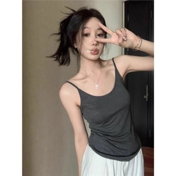 灰色天絲吊帶背心女2025新款夏季修身內搭打底衫辣妹露背上衣外穿