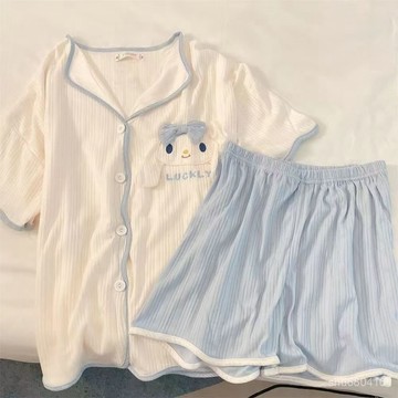 【全店免運 臺灣發貨】日係睡衣少女夏天短袖短褲薄款ins卡通可愛大耳狗家居服套裝外穿透氣 舒適 性價比高 優惠
