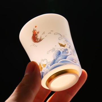 手工羊脂玉瓷茶杯白瓷品茗杯個人杯單杯單個茶盞主人杯功夫茶具