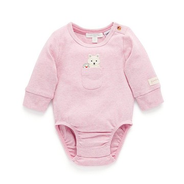 澳洲Purebaby有機棉嬰兒包屁衣/新生兒 連身衣 粉色狐狸