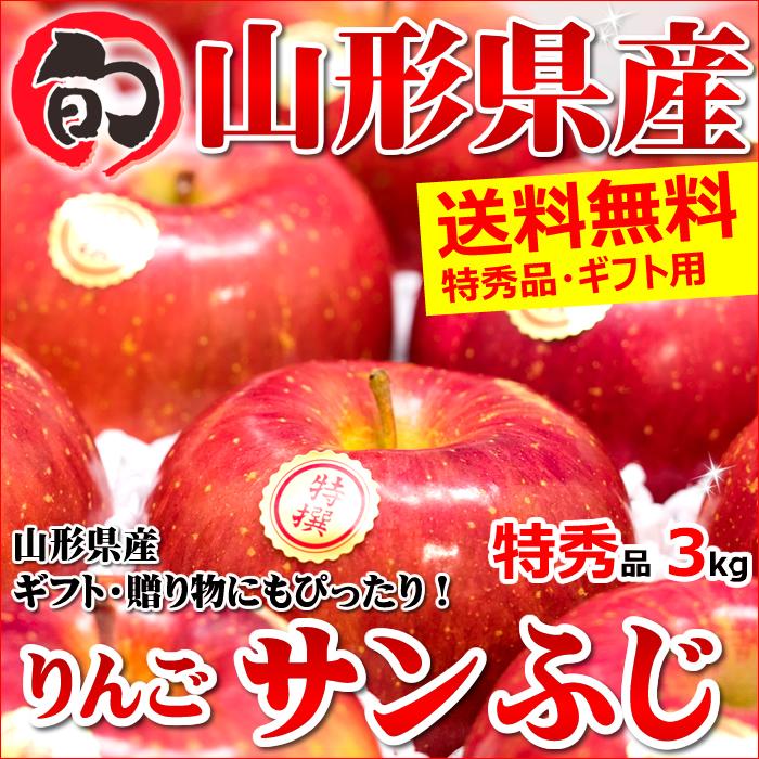 山形県産 冬ギフト りんご サンふじ 3kg (贈答用 特秀品 8〜11玉入り)
