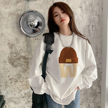 【🍒櫻桃大尺碼】大尺碼圓領衛衣女裝秋冬季新款設計感寬松慵懶高街印花長袖套頭上衣