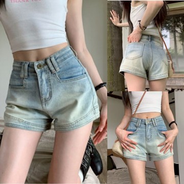 大美妞★現+貨 牛仔短褲 水洗闊腿牛仔短褲 辣妹短褲 高腰短褲 顯瘦短褲 修身包臀短褲 熱褲
