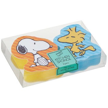 小禮堂 史努比 造型彩印廚房清潔海棉組《2入.藍橘》菜瓜布.洗碗刷