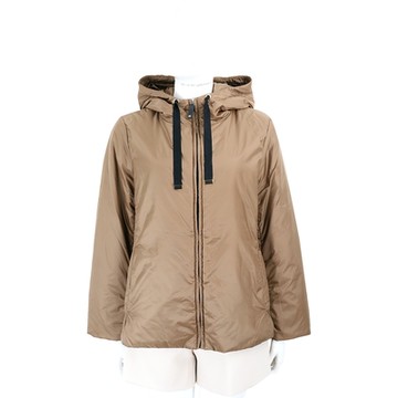 MAX MARA-The Cube 緞帶抽繩棕色連帽駱駝絨外套 夾克