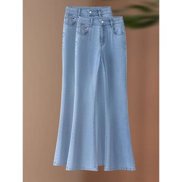 (免運)天絲牛仔微喇叭褲女2025年夏季新款高腰垂感薄款冰絲小個子馬蹄褲