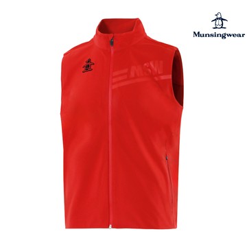 【Munsingwear 企鵝】男款紅色防風立領LOGO印花背心 MGSL6501