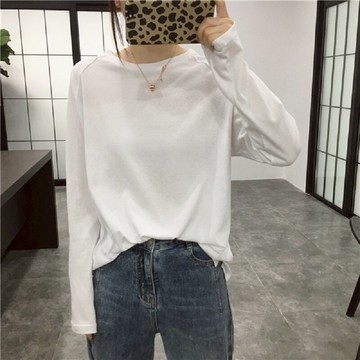 年新款女士白色內搭打底衫季寬松百搭長袖t恤女上衣