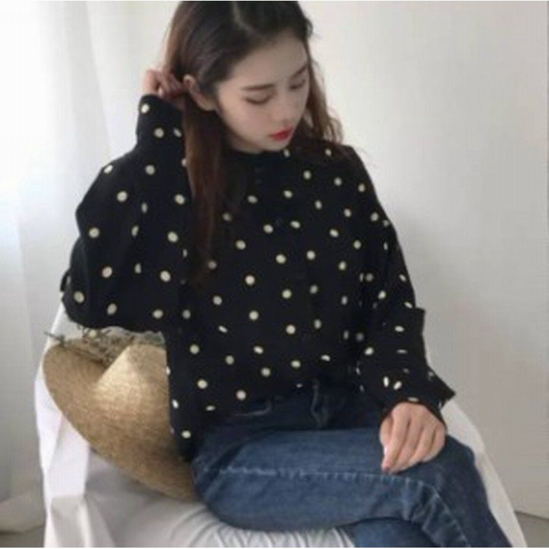 ドット柄 ブラウス レディース シャツ ブラウス 黒 トップス 可愛い ブラウス 長袖 ブラック モノトーン ゆったり フェミニン 通販 Lineポイント最大1 0 Get Lineショッピング