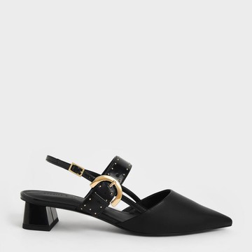 金釦鉚釘帶露跟鞋