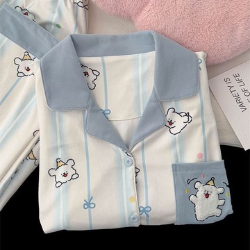 薇衣 台灣出貨 女生秋冬睡衣 加絨睡衣 保暖家居服 多巴胺 萌趣線條狗爆款德絨保暖睡衣秋冬季少女加絨加厚家居服宿舍可外穿