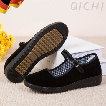 ~新款老北京布鞋女鞋中跟單鞋軟底工作鞋黑色酒店鞋防滑跳舞媽媽