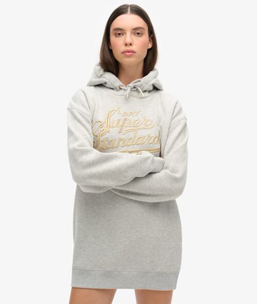 Superdry Women's Luxe Metallic Logo Hooded Dress Light Grey Size: 2-4