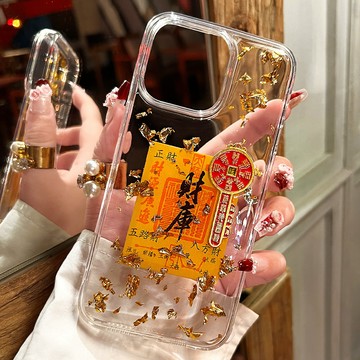 金箔 財庫適用蘋果18 17/18手機殼透明iphone16promax滴膠15/13軟11防摔保護殼