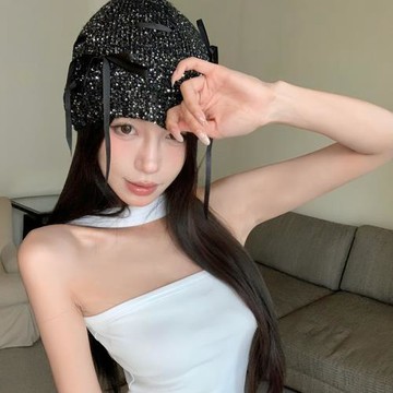 趙露思同款亮片彈力冷帽女早秋時尚小香風辣妹包頭帽ins風針織帽