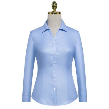 全棉免燙長袖女襯衣MTV165 166藍色梯形紋關門V領職業裝修身襯衫