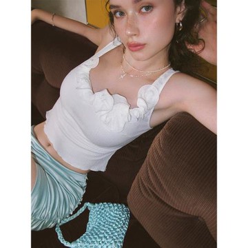 ITSNIKAR 法式茶歇花邊領無袖吊帶背心女夏別致高級感外穿短上衣