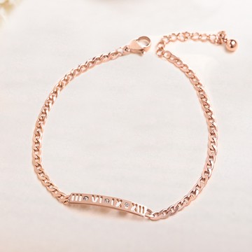 [鈦鋼]浪跡羅馬鏤空刻字簡約點鑽手鍊【KTL552】-玫瑰金