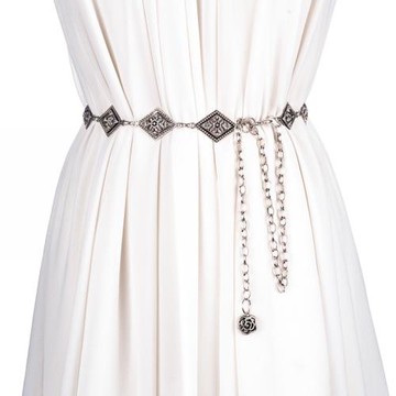 春夏新款時尚優雅古銀雕花腰鏈 民族風女士金屬腰帶 朋克風裙帶女