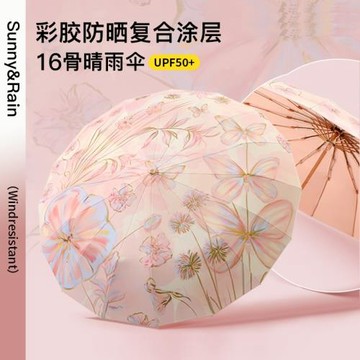 16骨加大號防風太陽傘國風彩膠防曬防紫外線折疊女遮陽傘晴雨兩用
