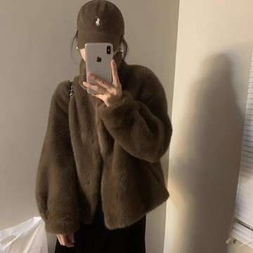 加厚皮毛一體外套女冬季新款皮草年輕小個子立領仿水貂毛毛絨上衣防寒保暖外套 外套 仿水貂毛 毛絨外套 羊羔絨 sam