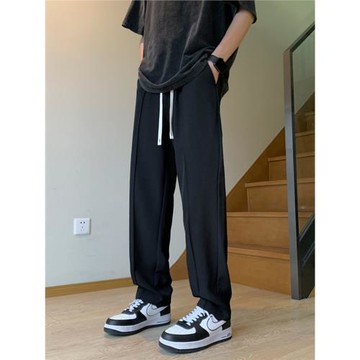 垂墜感高級感西褲夏季薄款冰絲褲子黑色直筒西裝褲男士休閑小西褲