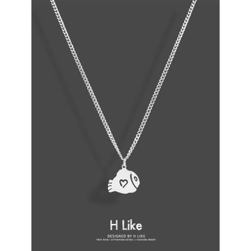 可愛愛心小魚項鏈吊墜飾品鈦鋼個性鏈蛇骨短款鏈男女氣質冷淡風潮