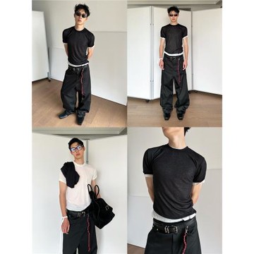 TRENDYWU 禁欲系黑白紗織“靜奢”新錢樸成訓同款膚質感百搭短袖T