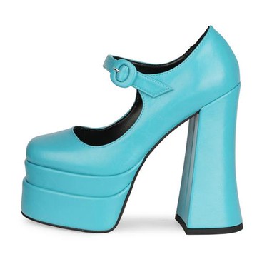 歐美風防水臺高跟鞋女粗跟方頭一字帶氣質單鞋淺口白色增高小皮鞋