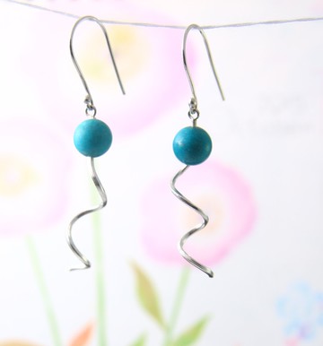 可改夾式【純銀綠松石耳環】寶石耳環/999純銀/垂墜耳環