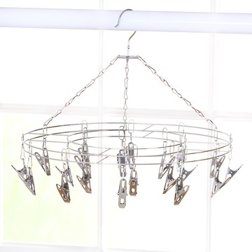 不銹鋼衣架圓形多夾子晾衣夾防風曬衣服架子襪子架晾衣架內衣襪架