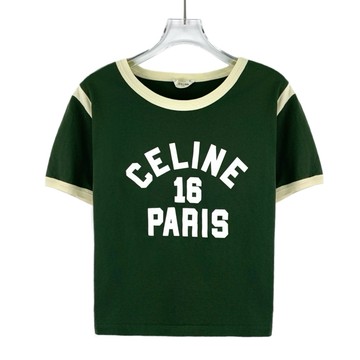 (M) celine質感棉質logo印花綠色短袖上衣