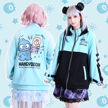 原創三麗鷗SANRIO人魚漢頓立領扣帶拼色仿舊中性運動外套【JJ5076