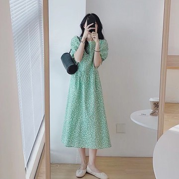 2022春夏新款可鹽可甜中長款森系初戀清新甜美茶歇連衣裙女高級感