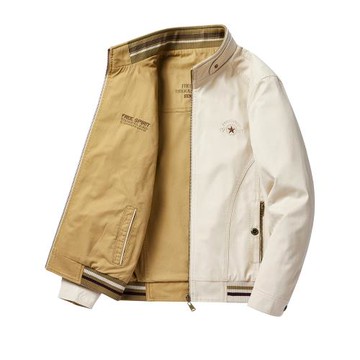 (免運)兩面穿夾克男春秋季純棉中年男士立領上衣寬松大碼爸爸裝休閑外套