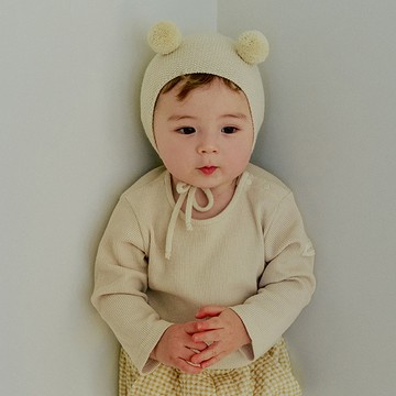 Little Tini｜金價鈣素欸華夫格上衣 - 米色