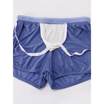 內置雙丁字男士平角內褲冰絲網孔家居透氣阿羅褲運動潮提臀短褲衩