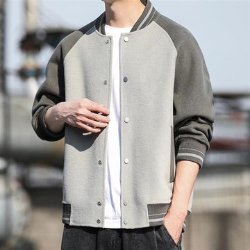 【米蘭精品】棒球外套休閒夾克-立領拼色寬鬆時尚男外套2色74it47