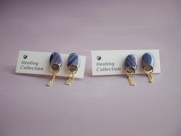 療癒收藏室 | 魔境夢遊 紫色大理石感橢圓形金圈金鍊手工軟陶耳環