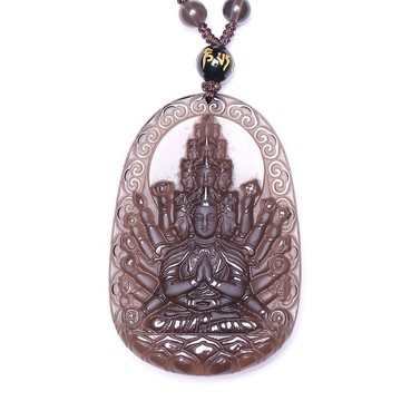 吊墜 吊飾 新款開運黑曜石十二生肖鼠本命佛八大守護神千手觀音菩薩男女吊墜